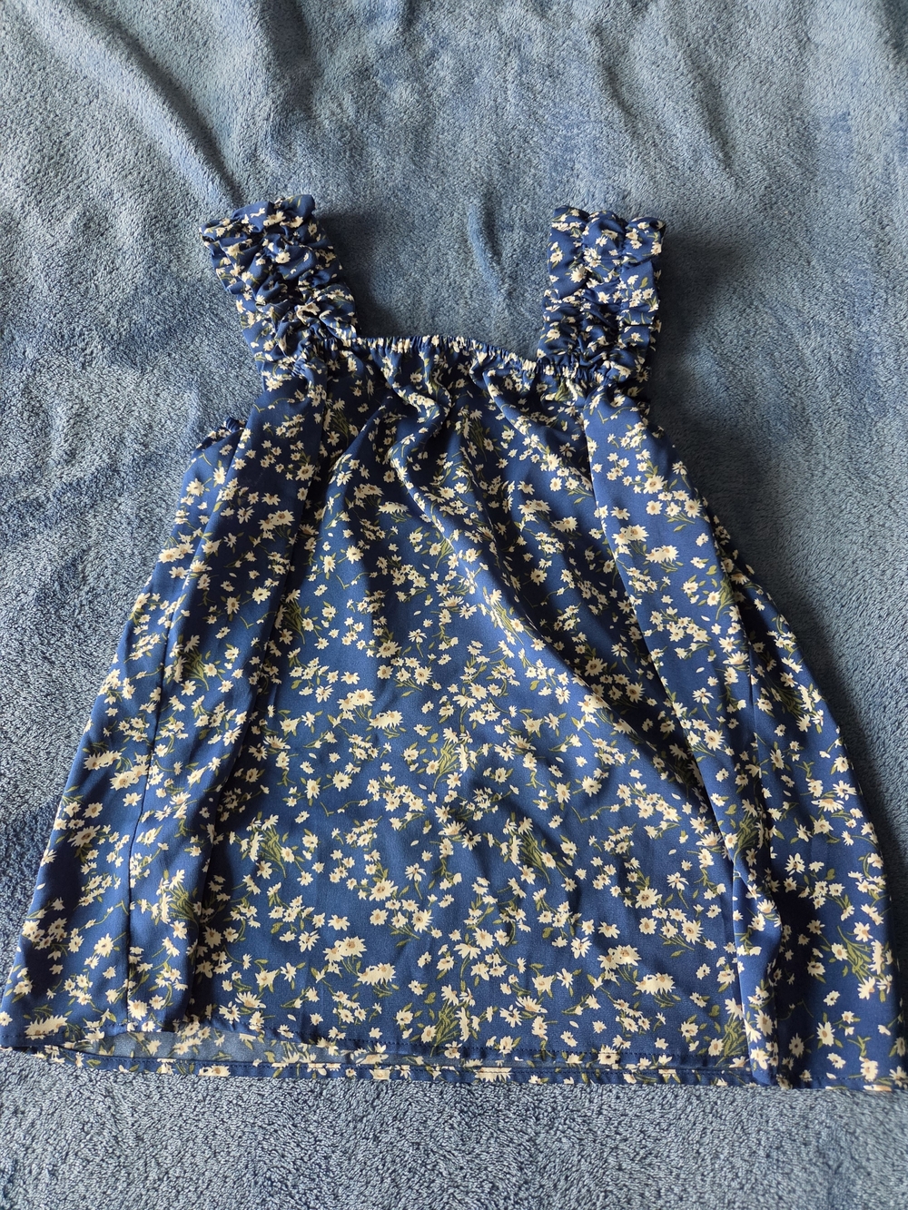 Blue Floral Ruffle Strap Tank Top for Women